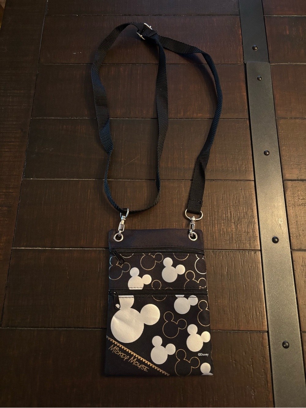 Disney Black White Gold Mickey Mouse Crossbody Neck Pouch passport travel